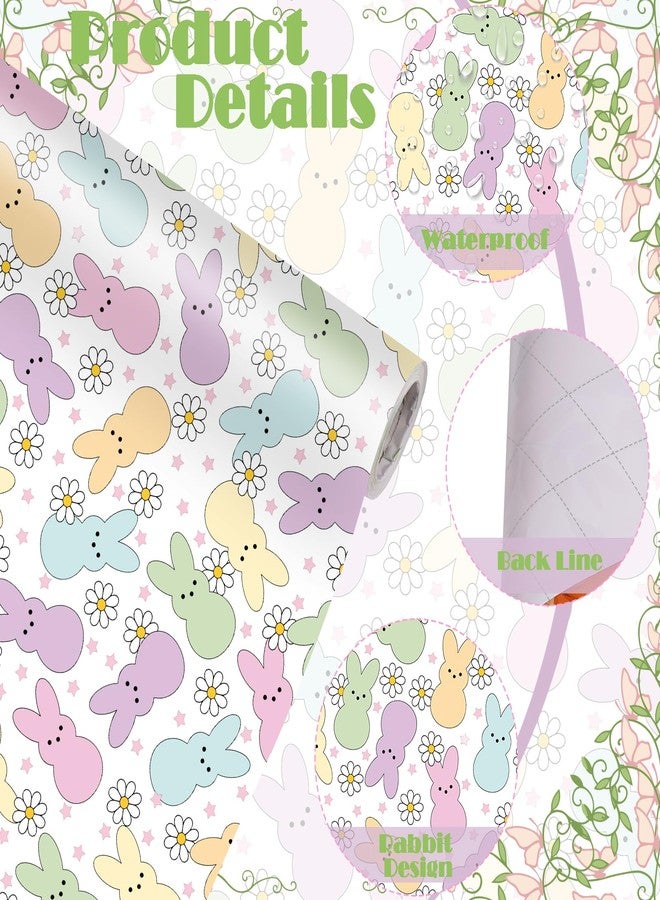 Fabllewavi 1 Roll Easter Peeps Bunny Wrapping Paper Mini Roll - 17in x 32.8Ft Pastel Retro Rabbit Daisy Gift Wrap Paper for Easter DIY Crafts Spring Party Supplies - Image 2