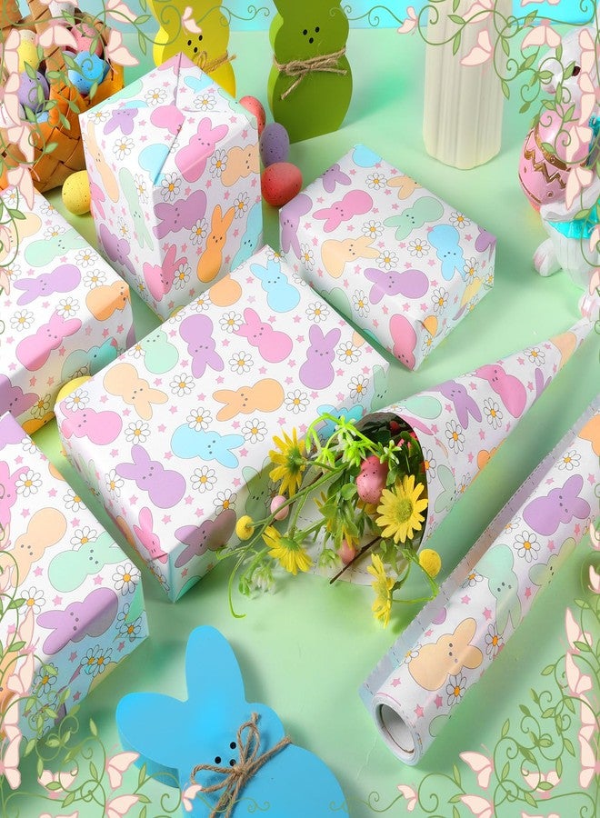 Fabllewavi 1 Roll Easter Peeps Bunny Wrapping Paper Mini Roll - 17in x 32.8Ft Pastel Retro Rabbit Daisy Gift Wrap Paper for Easter DIY Crafts Spring Party Supplies - Image 4