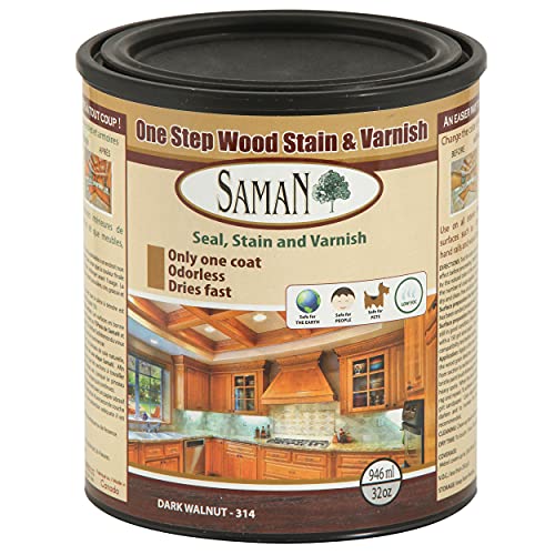 SamaN Interior One Step Wood Seal, Stain and Varnish – Oil Based Odorless Dye - Protection for Furniture and Fine Wood (Dark Walnut SAM-314, 32 oz) - Image 1
