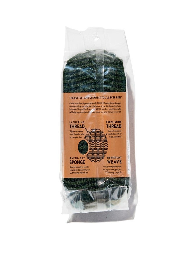 GOSHI Exfoliating Shower Sponge - Rip-Resistant, Rapid-Drying Exfoliating Bath Sponge for All Skin Types - Moss Green - Made in Japan - Image 2