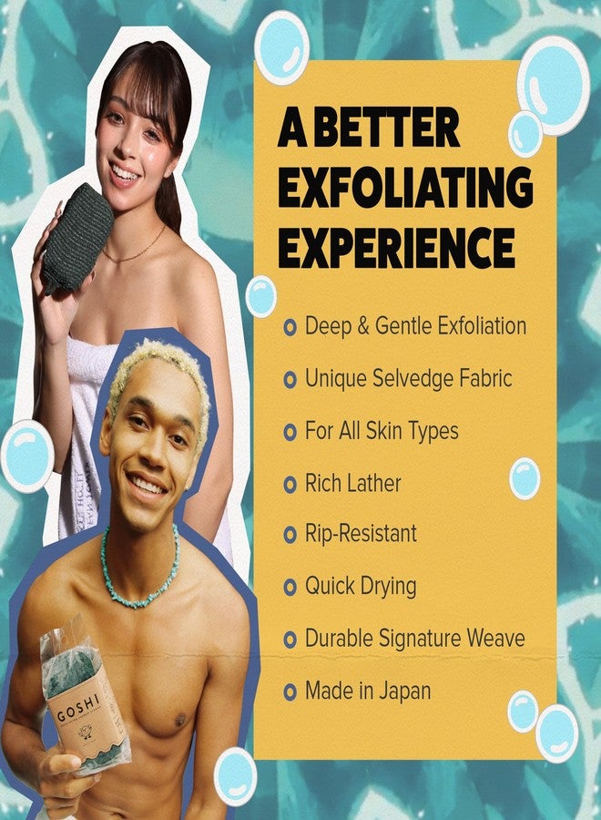 GOSHI Exfoliating Shower Sponge - Rip-Resistant, Rapid-Drying Exfoliating Bath Sponge for All Skin Types - Moss Green - Made in Japan - Image 3