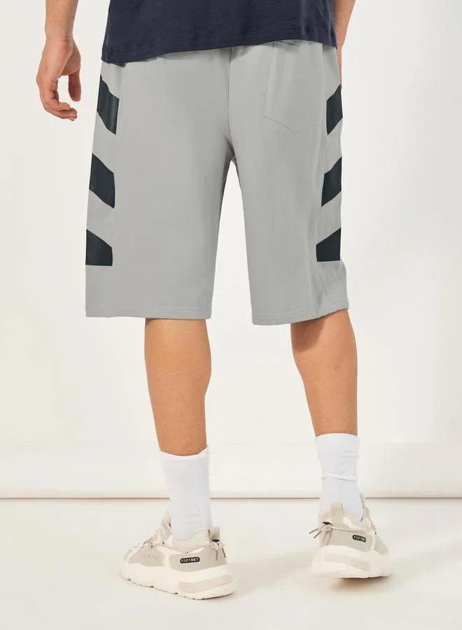 Styli Oversized Cotton Terry Block Striped Shorts