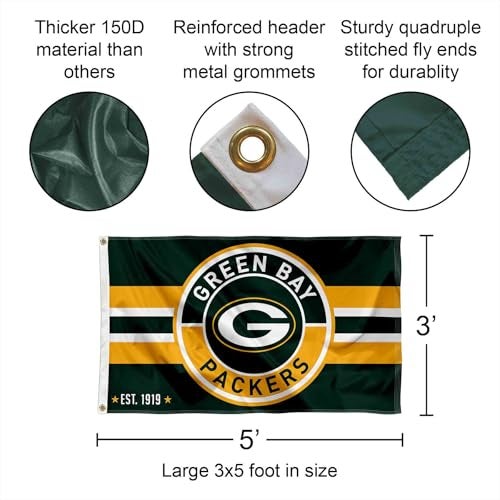 WinCraft Green Bay Packers Patch Button Circle Logo Flag Large 3x5 Banner - Image 3