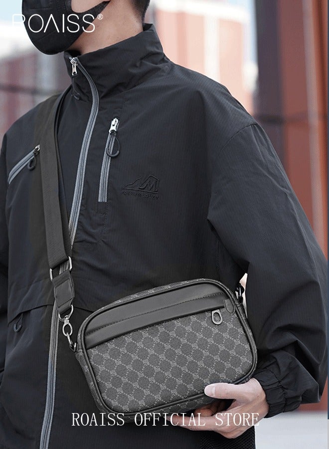 رويس منقوشة نمط بو الجلود حقيبة كروس للرجال 5 جيوب حزام قابل للتعديل مقاوم للماء سعة كبيرة حقيبة الكتف للرجال الأعمال التنقل الترفيه السفر الشارع الاتجاه حقيبة الظهر - Image 3
