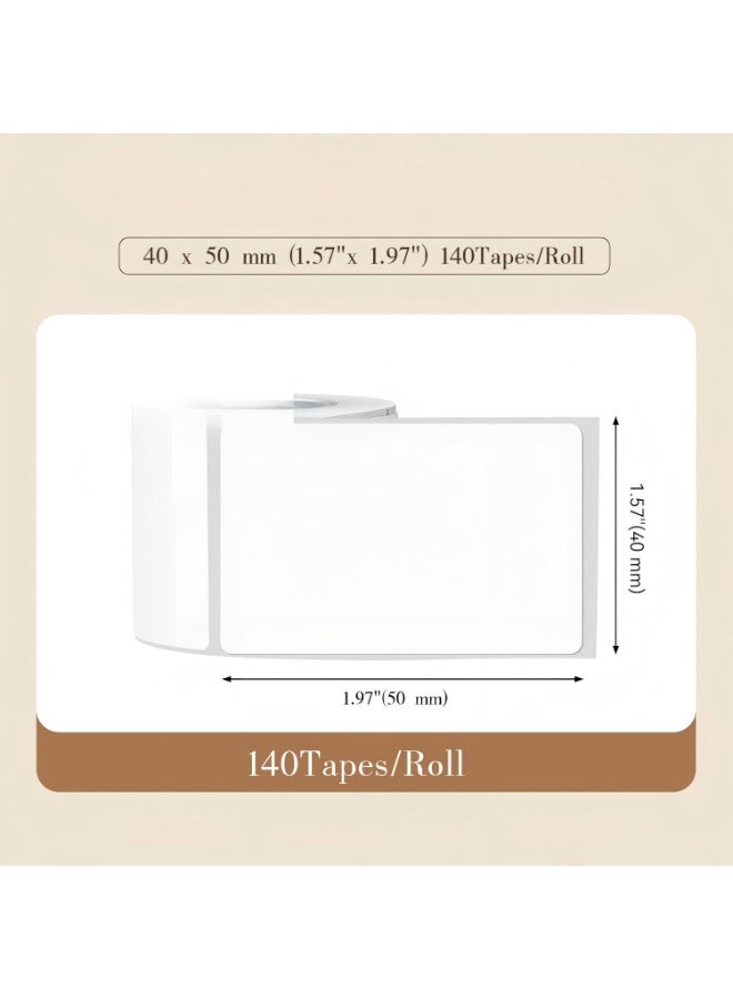 ورق ملصقات حراري لطابعات الملصقات الحرارية، شريط لاصق مقاوم للماء والزيوت للاستخدام المنزلي والمكتبي وطباعة الباركود للشركات الصغيرة، 140 ملصق/لفة (40×50 مم أبيض) - Image 2