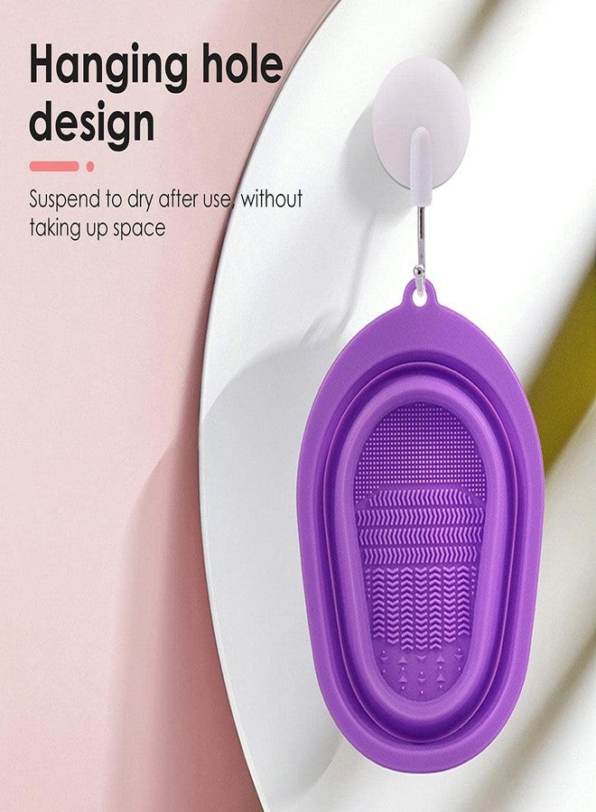 JULEX Makeup Brush Cleaning Mat, Silicone Makeup Brush Scrubber, Cosmetic Brush Cleaner, Brush Cleaning Pad, Foldable makeup brush cleaning Bowl - Image 2