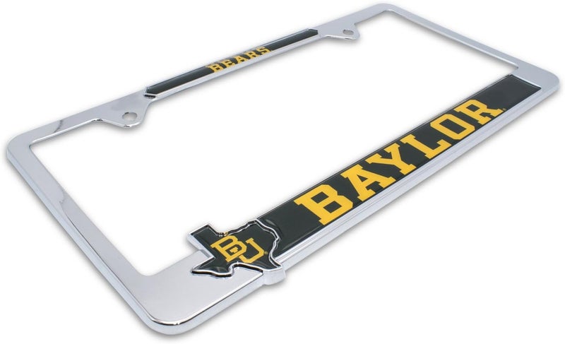NCAA Baylor Bears Premium Chrome Metal License Plate Frame with Texas Shaped Insert