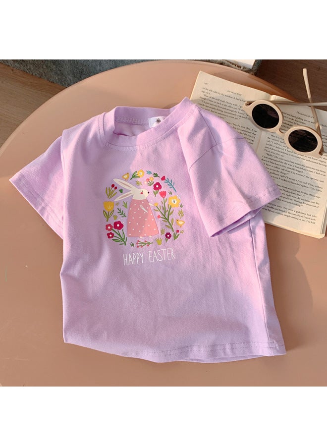 New Rabbit Garden Summer Short-sleeve Children's T-shirt For Girls, Cute Cartoon Print Top Available