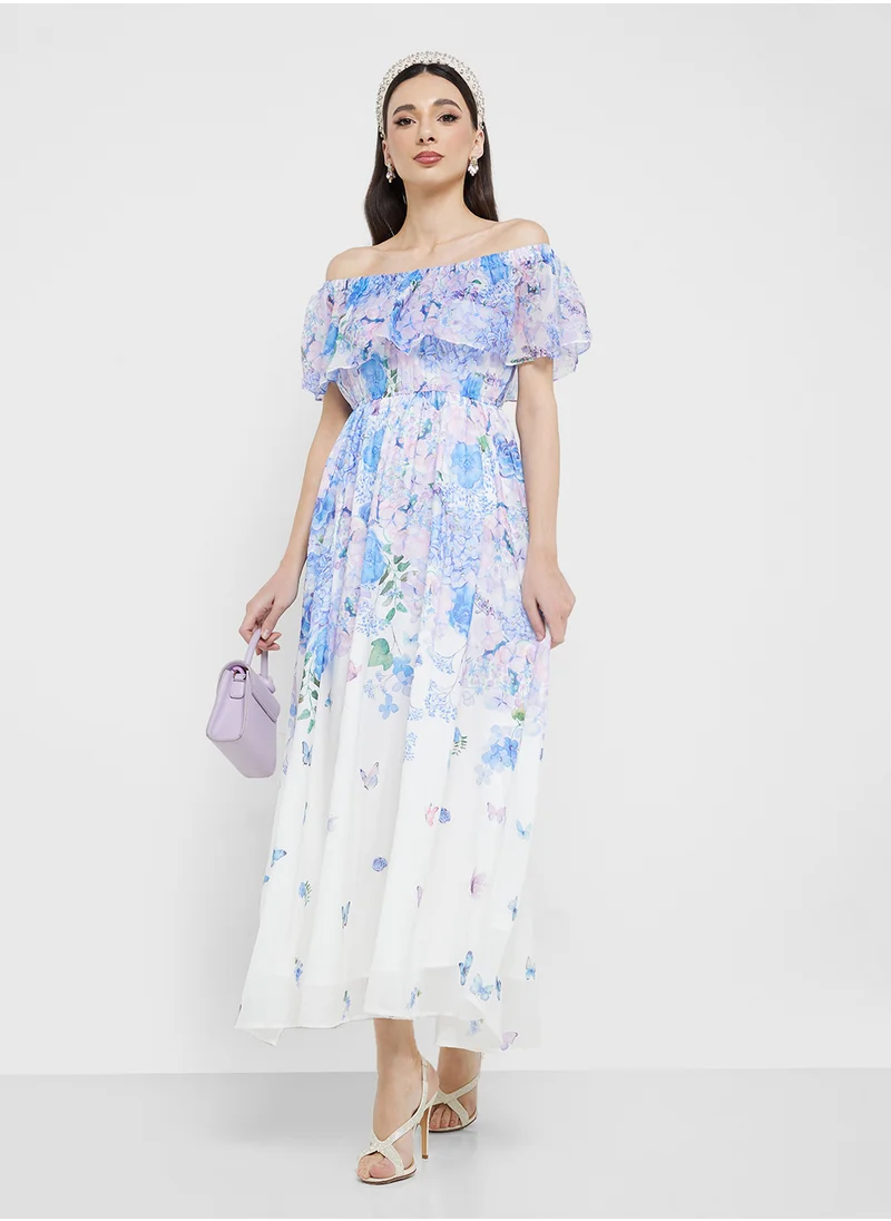 ELLA Off Shoulder Floral Print Dress