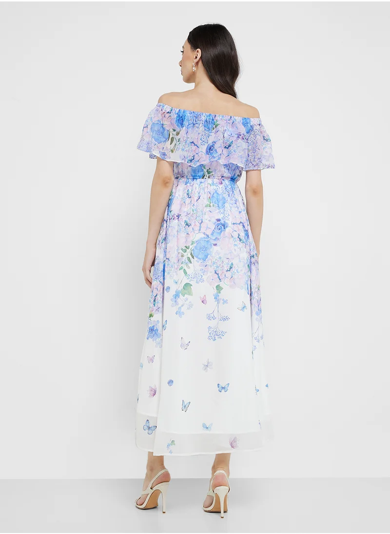 ELLA Off Shoulder Floral Print Dress