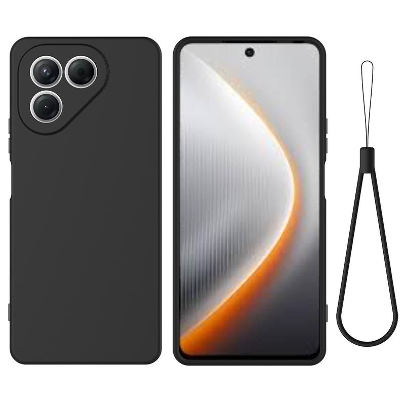 إيروريكس جراب هاتف Tecno Pava 7 4G / Pava 7 Neo بلون سادة من السيليكون السائل المقاوم للسقوط بتغطية كاملة (أسود) - Image 1