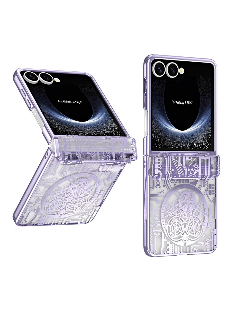 Compatible with Samsung Z Flip7 mobile phone case folding screen electroplating transparent hinge all-inclusive dropproof protective case - Image 3