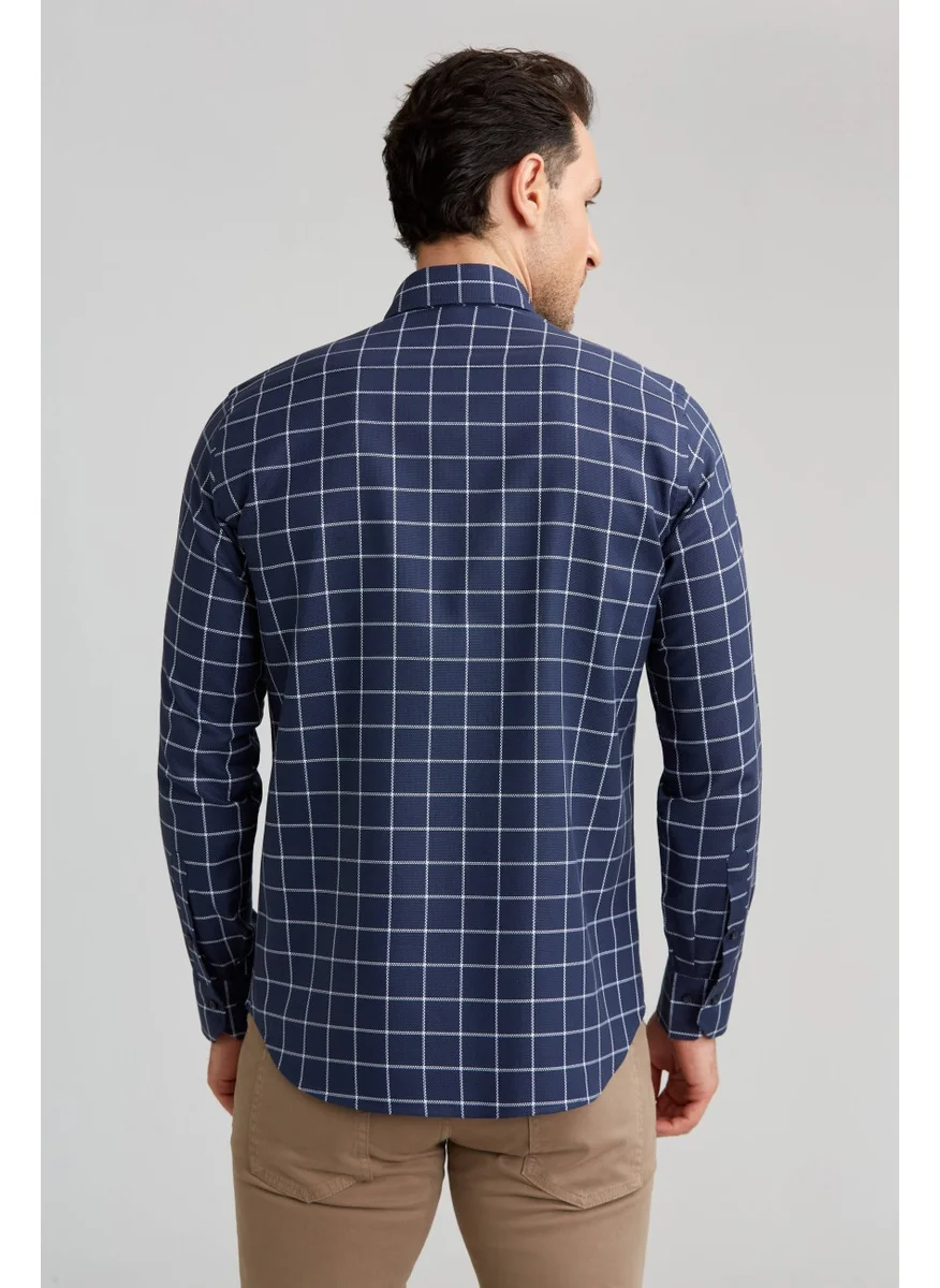 Bisse Sports ShirtRegular Fitu.kolpaşa Collar Plaid White GMEKS0122300219_D01