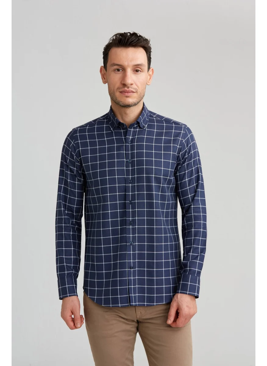 Bisse Sports ShirtRegular Fitu.kolpaşa Collar Plaid White GMEKS0122300219_D01
