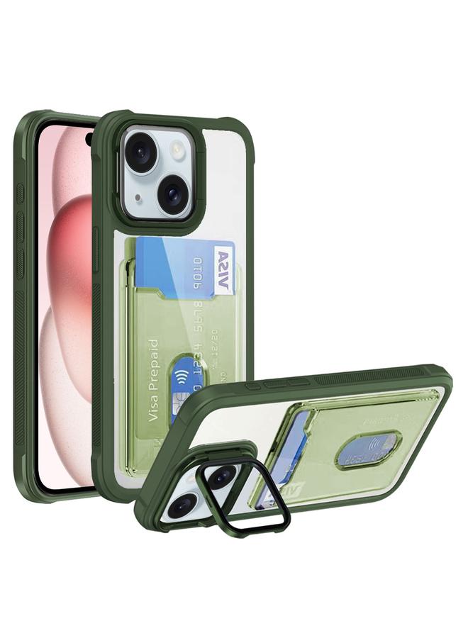Zaboon For iPhone 15 Card Bag Holder Acrylic Hybrid TPU Phone Case(Green)