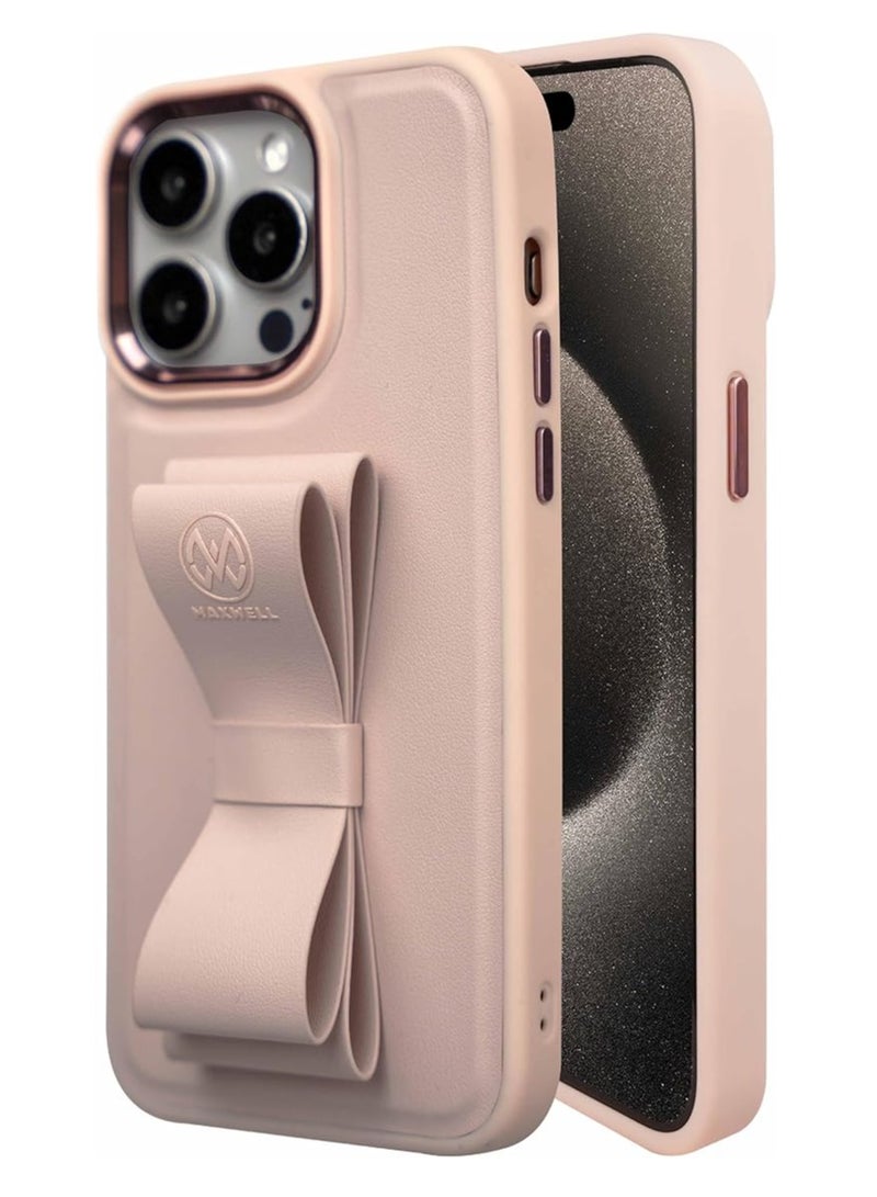 ماكسويل للالكترونيات ماكسويل ريبون جريب جراب مرن متوافق مع آيفون 15 برو - مقاوم للسقوط، حماية كاملة مع حماية معدنية لعدسة الكاميرا، مسند عرض مدمج (وردي) - Image 1