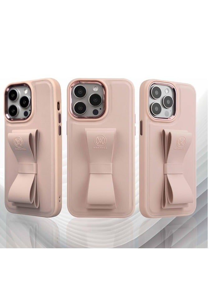 ماكسويل للالكترونيات ماكسويل ريبون جريب جراب مرن متوافق مع آيفون 15 برو - مقاوم للسقوط، حماية كاملة مع حماية معدنية لعدسة الكاميرا، مسند عرض مدمج (وردي) - Image 2