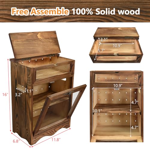 Ikee Design Free Assemble Wooden Countertop Potato and Onion Storage Bin Box,Countertop Cabinet, Wooden Bread Boxes, Potato Storage, Coffee Station, 11.8W x 6.8D x 16H in, Rustic Color - Image 2