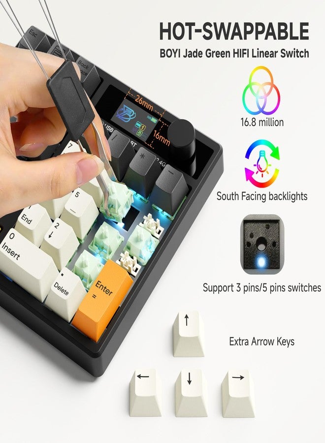 بوي لوحة أرقام ميكانيكية BOYI TD31Pro للوحات، بلوتوث 5.0/2.4 جيجا/تايب-سي، لوحة مفاتيح رقمية لاسلكية RGB قابلة للتبديل السريع مع شاشة ومقبض، مفاتيح PBT قابلة للبرمجة، - Image 4