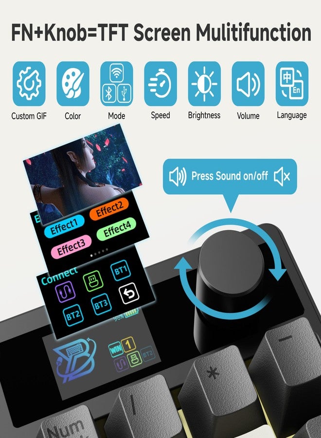 بوي لوحة أرقام ميكانيكية BOYI TD31Pro للوحات، بلوتوث 5.0/2.4 جيجا/تايب-سي، لوحة مفاتيح رقمية لاسلكية RGB قابلة للتبديل السريع مع شاشة ومقبض، مفاتيح PBT قابلة للبرمجة، - Image 3