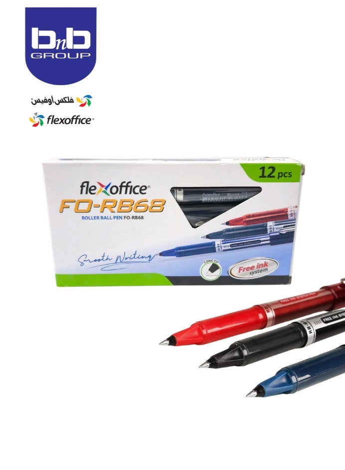 FLEXOFFICE Premium Gel Ink Roller Ball Pens 0.5 mm Point | Liquid Gel Ink Pens with Capped Type Design for Professional Look and Super Smooth Writing FO-RB68-12pc Blue - Image 1