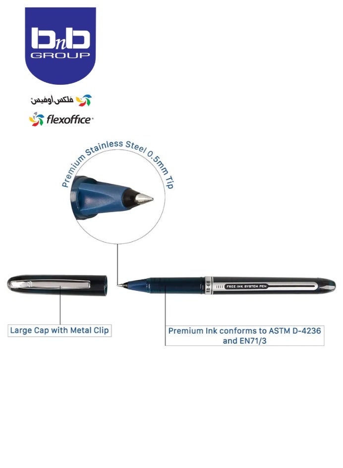 FLEXOFFICE Premium Gel Ink Roller Ball Pens 0.5 mm Point | Liquid Gel Ink Pens with Capped Type Design for Professional Look and Super Smooth Writing FO-RB68-12pc Blue - Image 3