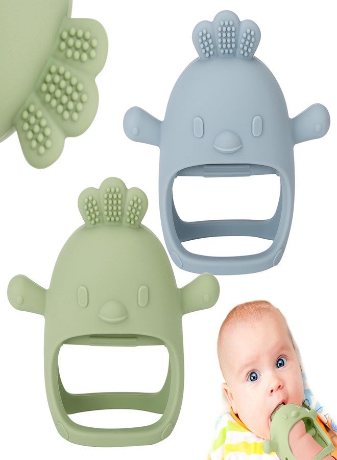 Socub Silicone Baby Teether Toys for Infants 3-6 6-12 Months, BPA Free Anti-Drop Silicone Mitten Teething Toy, Baby Chew Toys for Sucking Needs, Newborn Essentials & Baby Shower Gifts Girls (Olive,Dusty Blue) - Image 1