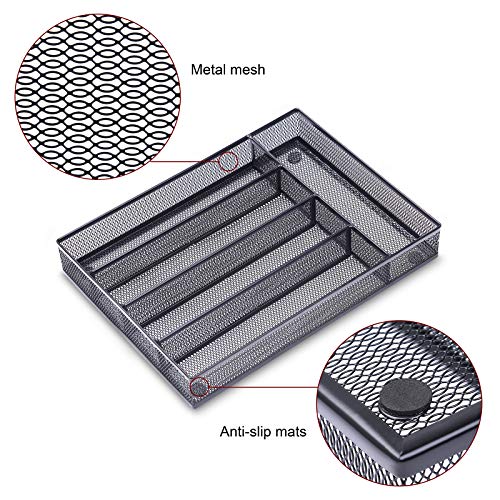 WuGeShop Office Desk Drawer Organizer, 5 Compartments Mesh Drawer Organizer Tray for Storage Art Supplies, Stationery, Black - Image 3