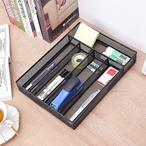 WuGeShop Office Desk Drawer Organizer, 5 Compartments Mesh Drawer Organizer Tray for Storage Art Supplies, Stationery, Black - Image 5