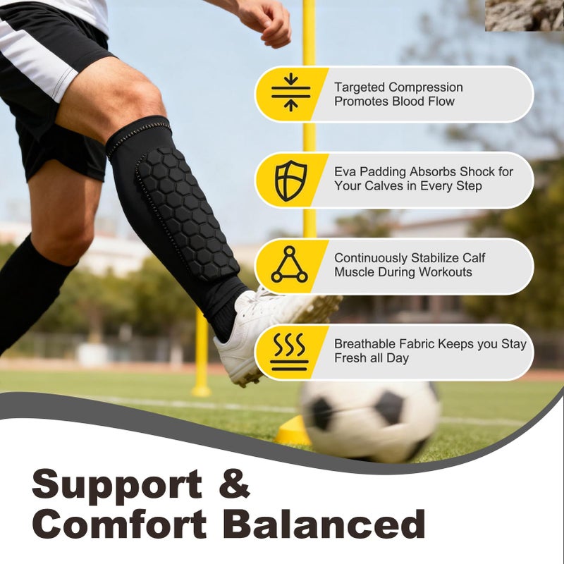 mgmooa Soccer Shin Defender Shin Guards Pads for Kids, Youth Adult, Ski Calf Compression Sleeve with Honeycomb Pads, Shin Guard Soccer Sleeves for Boys, Girls, Support for Skiing Basketball Boxing, 1PAIR-M - Image 3