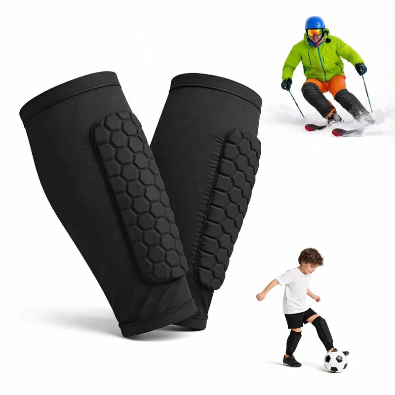 mgmooa Soccer Shin Defender Shin Guards Pads for Kids, Youth Adult, Ski Calf Compression Sleeve with Honeycomb Pads, Shin Guard Soccer Sleeves for Boys, Girls, Support for Skiing Basketball Boxing, 1PAIR-M - Image 1