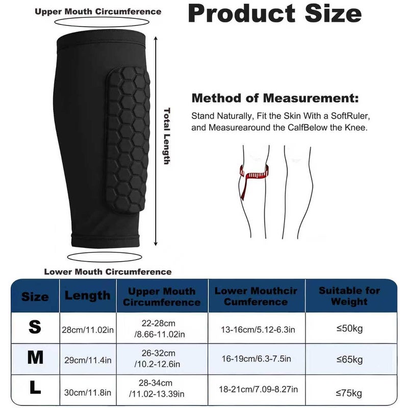 mgmooa Soccer Shin Defender Shin Guards Pads for Kids, Youth Adult, Ski Calf Compression Sleeve with Honeycomb Pads, Shin Guard Soccer Sleeves for Boys, Girls, Support for Skiing Basketball Boxing, 1PAIR-M - Image 2