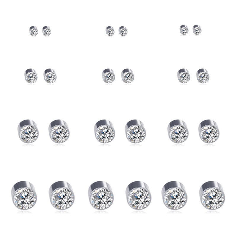 Spiritlele 12 Pairs Clear Crystal Magnetic Earrings Set Clip on Non Piercing Fake Stud Earrings for Unisex - Image 1