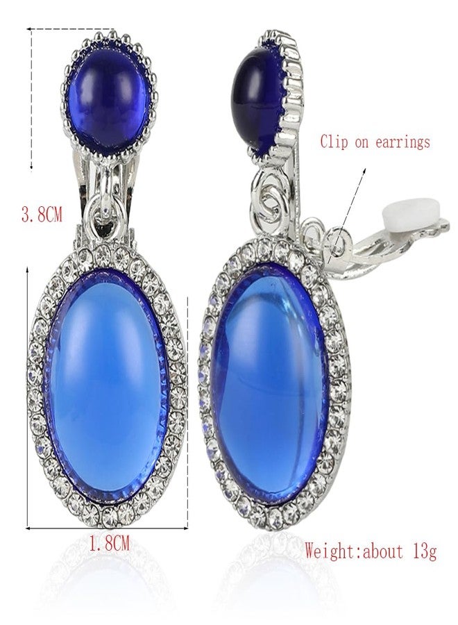 YINLI Classic Crystal Dangle Clip on Earrings Halo Drop Earrings for Women (Blue) - Image 3