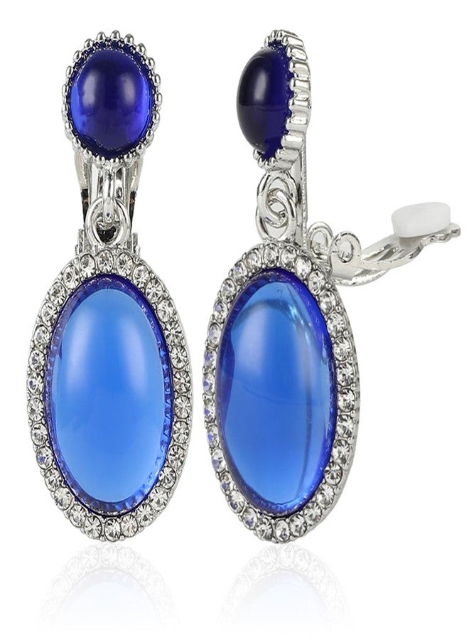 YINLI Classic Crystal Dangle Clip on Earrings Halo Drop Earrings for Women (Blue) - Image 1