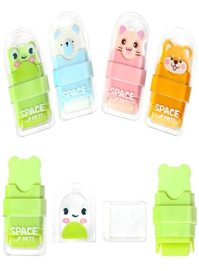 Geluode 4Pcs Animal Roller Erasers, Cute Pet Roller Erasers, Space Pet Rubber, Cartoon Eraser with Shaving Rollers Case for School Office Supply Stationery - Image 1