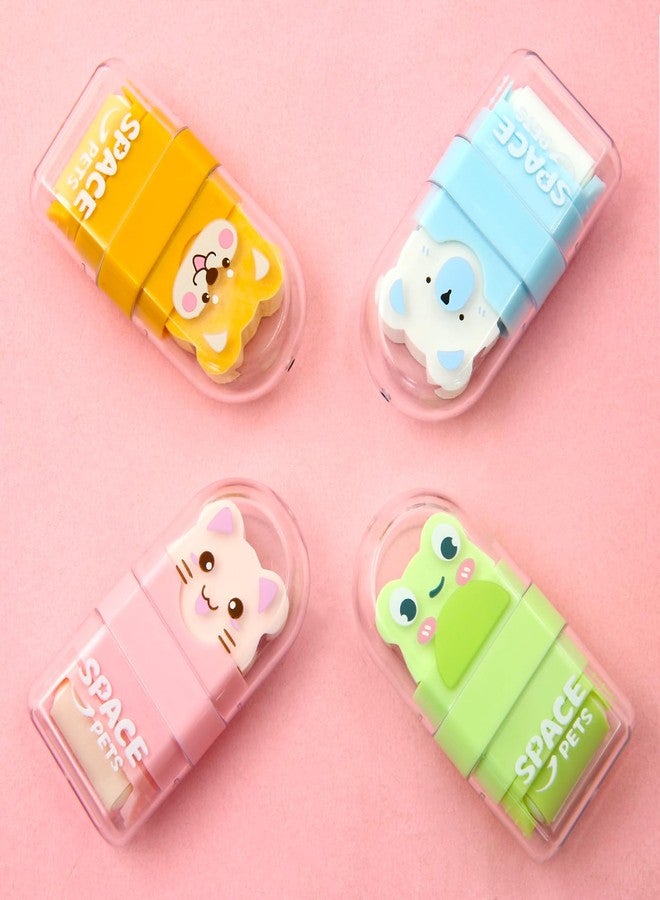 Geluode 4Pcs Animal Roller Erasers, Cute Pet Roller Erasers, Space Pet Rubber, Cartoon Eraser with Shaving Rollers Case for School Office Supply Stationery - Image 4