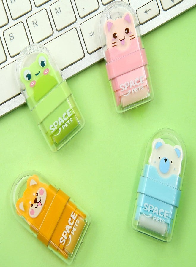 Geluode 4Pcs Animal Roller Erasers, Cute Pet Roller Erasers, Space Pet Rubber, Cartoon Eraser with Shaving Rollers Case for School Office Supply Stationery - Image 5