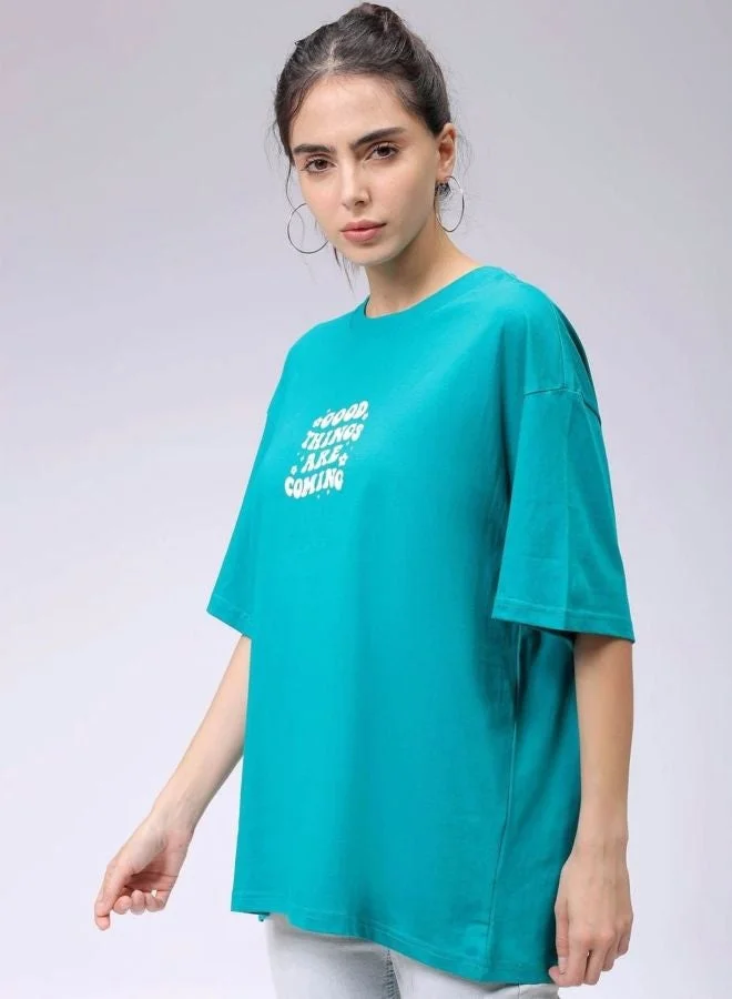 مرفوعة Women Regular Fit Typography Printed Crew Neck Short Sleeve T-Shirt