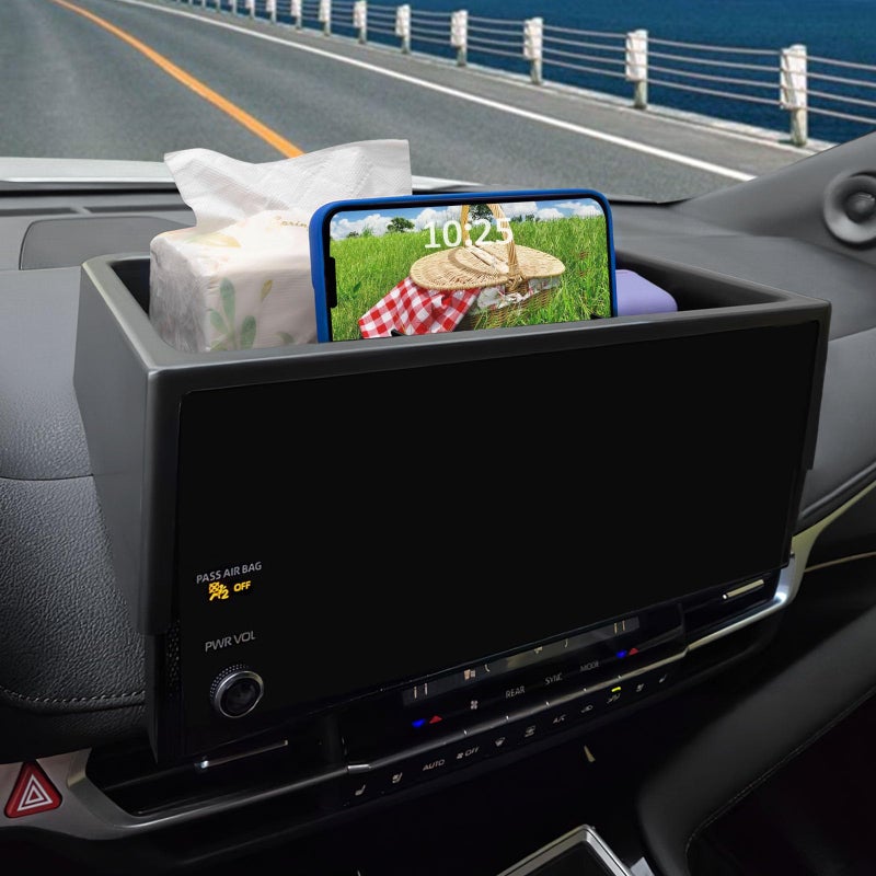 TOPINSTALL 2025 New Dash Tray Phone Holder Compatible with 2025 2026 Toyota Sienna 12.3" Screen, Dashboard Hidden Screen Storage Organizer Tissue Sunglasses Holder(Not for LE Trim with 8" Screen) - Image 1