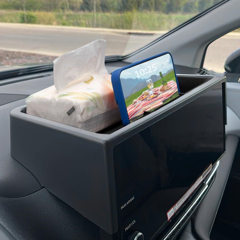 TOPINSTALL 2025 New Dash Tray Phone Holder Compatible with 2025 2026 Toyota Sienna 12.3" Screen, Dashboard Hidden Screen Storage Organizer Tissue Sunglasses Holder(Not for LE Trim with 8" Screen) - Image 4