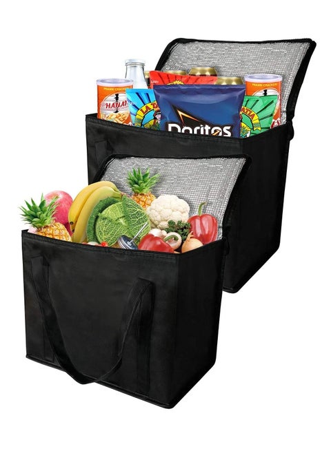 2 Insulated Reusable Grocery Bag with Zippered Top, XL, Large, Frozen Foods Cold, Cooler Shopping Accessories, Insullated Bags