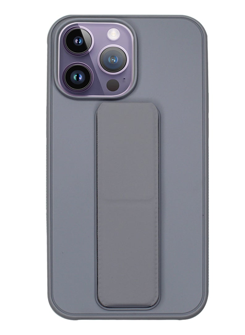 Theodor Fully Covered With Finger Grip Stand Holder Anti Slip Shockproof Protective Case Cover For Apple iPhone 14 Pro Grey