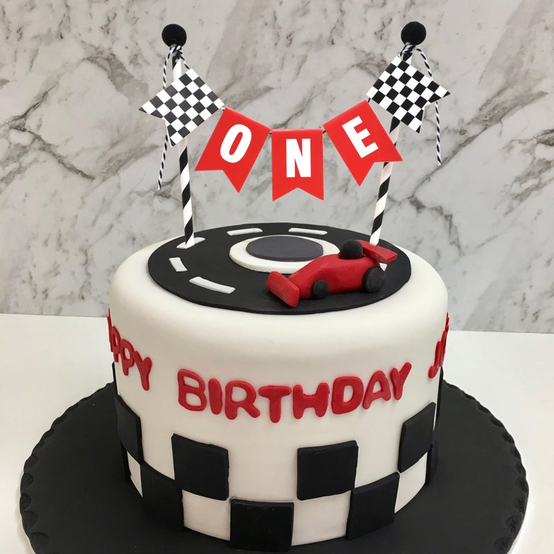 ZZDCMS Race Car One Cake Topper - Fast One Birthday Party Decorations  Boys 1st Birthday Cake Topper  Fast One Black And White Checkered Flag Decor  Racing Theme Party Supplies - Image 5