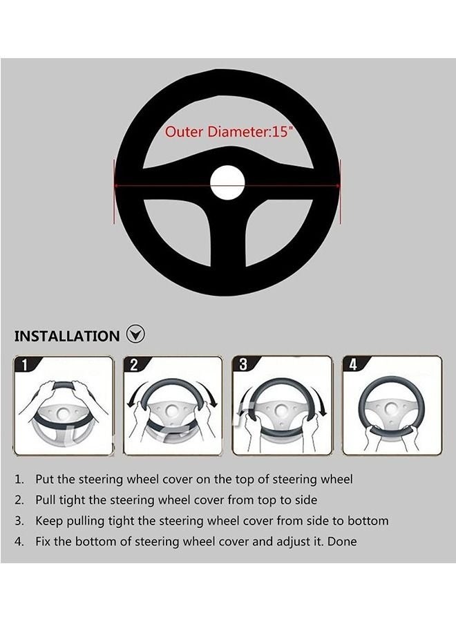 Carbon Fiber Leather Steering Wheel Cover, Breathable Non-Slip Steering Wheel Cover, 15-Inch All-Season Steering Wheel Cover (Black with Red Line) - Image 3