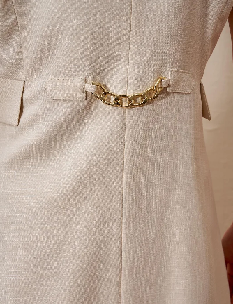 Kayra Metal Accessory Detailed Two Piece Suit Cream