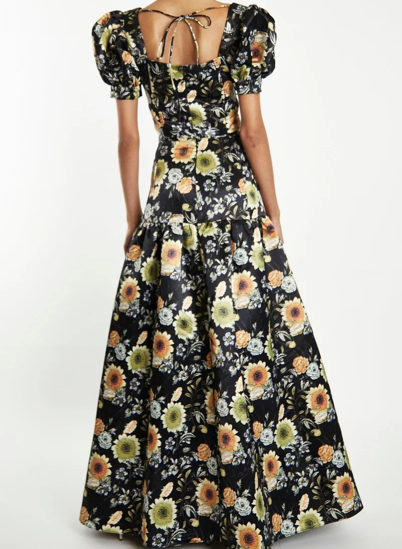 True Decadence  Polly Co-Ord Black-Mustard-Flower High-Waisted Tiered Maxi-Skirt for Women | Best Price UAE