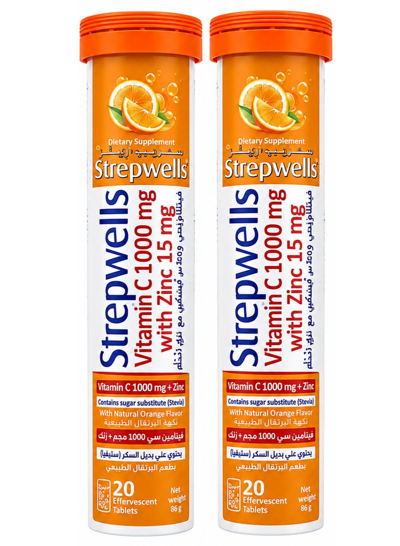 StrepWells Pack Of 2 STREPWELLS VITA C 1000MG+ZINC 15MG 20 EFF - Image 1
