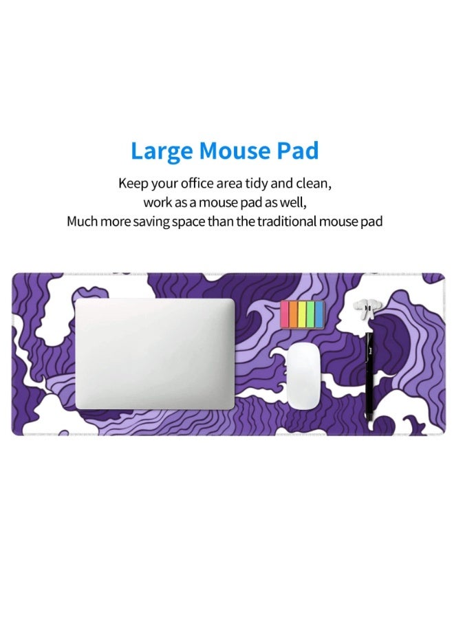 Purple White Wave Large Mouse Pad XL Extended Gaming Mouse Pad Mat Desk Pad with Stitched Edge,Full Desk Mousepad for Office,Computer,Keyboard and Laptop,31.5 X 11.8 Inch - Image 2