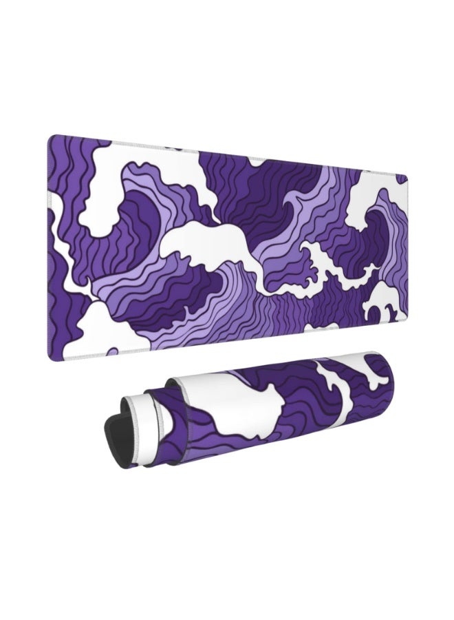 Purple White Wave Large Mouse Pad XL Extended Gaming Mouse Pad Mat Desk Pad with Stitched Edge,Full Desk Mousepad for Office,Computer,Keyboard and Laptop,31.5 X 11.8 Inch - Image 1